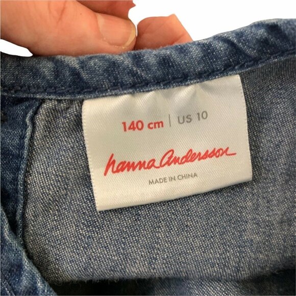 Hanna Andersson Girl's Size 140 (US 10) A-Line Top Denim Embroidered Sleeveless - Picture 5 of 6